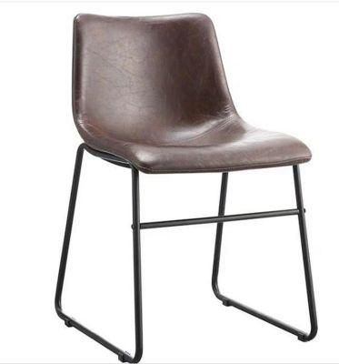 Industrial Chairs Mide Century Modern Style Brown Faux Leather Bucket Seat Black Metal Base Design Centiar Dining Chairs