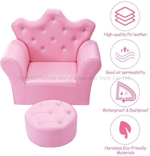 Whole Sale Kids Sofa, PVC Leather Princess Sofa with Embedded Crystal, Upholstered Children Armchair with Ottoman, Gift for Toddlers Girls Boys