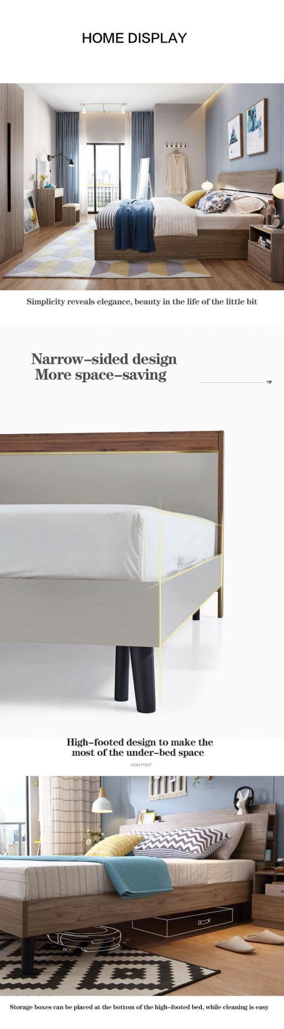 Modern Hot Selling Wooden Bedroom Furniture Set Panel Bed