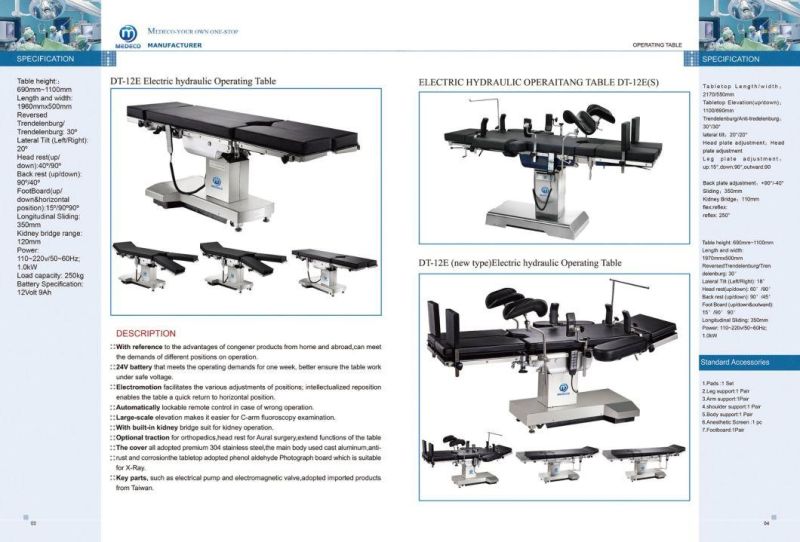 Hospital Hydraulic Surgical Medical Operation Table Ecog015