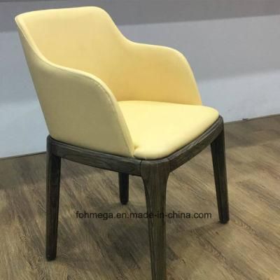 Lounge Seating Leather Upholstery Solid Wood Chair with Arms for Hotel Lobby Shisha Restaurant