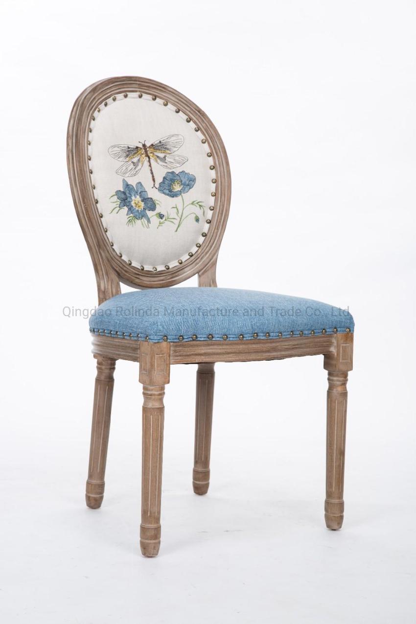 Low Price Restaurant Wood Furniture French Style Antique Table PU Leather Back Louis Xvi Dining Chair Wholesale