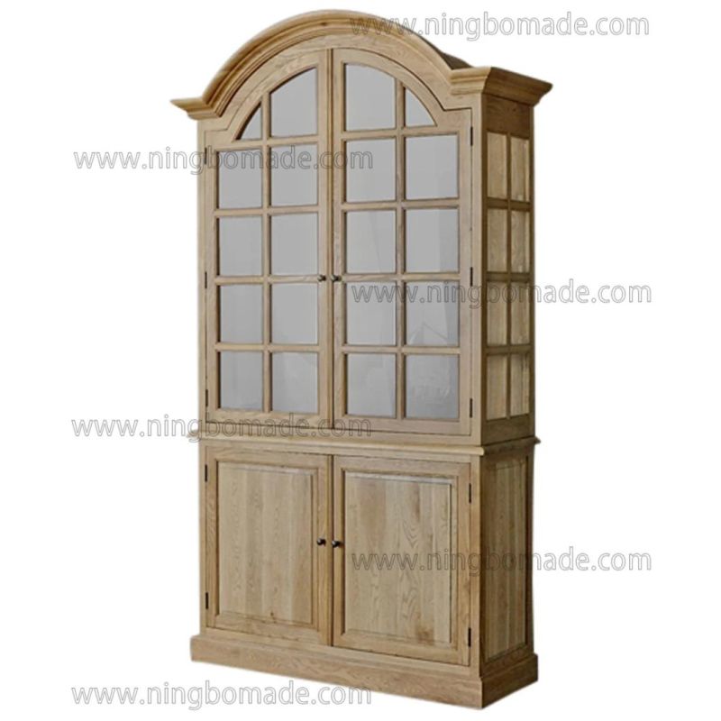 Classic French Countryside Vintage Style Antique Corner Colletion Solid Oak Wood Nature Oil Arcuate Cupboard Hutch Cabinet