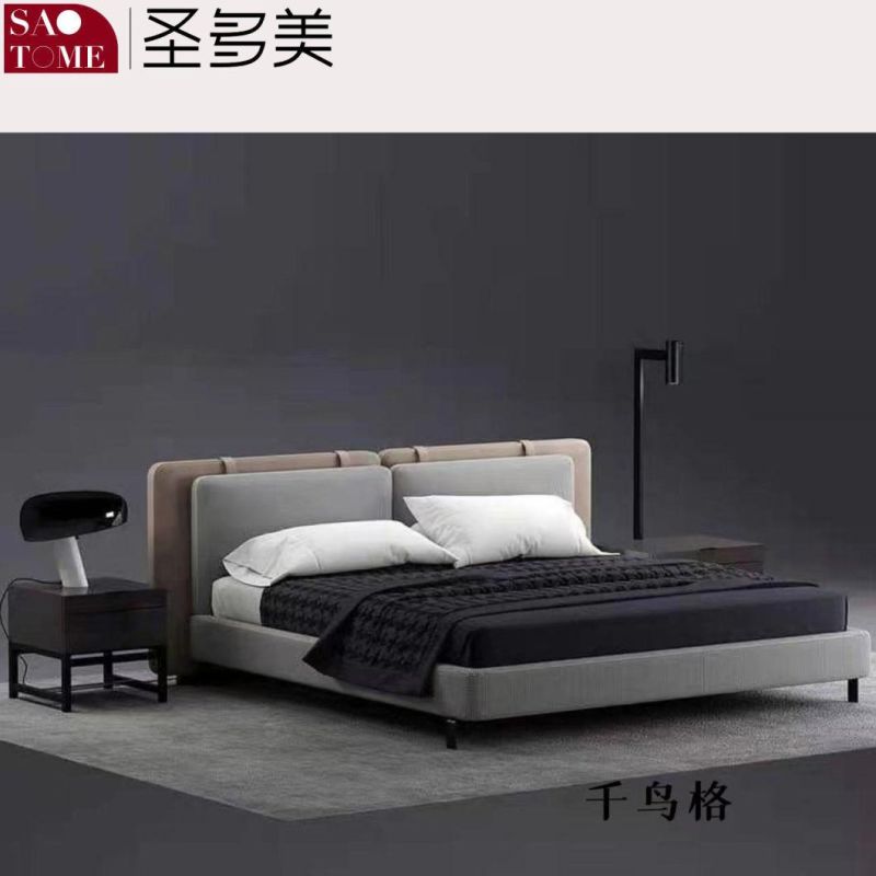 Dark Grey and off-White Leather Bedroom Furniture Double Bed