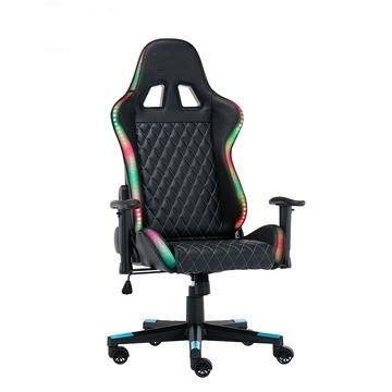 2D Armrest High Back Reclining Racing Gaming Chair with LED Light