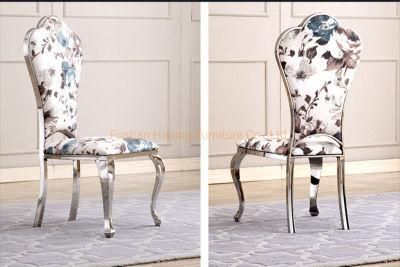 Modern Home Furniture Hotel Restaurant Flower Velvet Silver Chrome Metal Dining Chair
