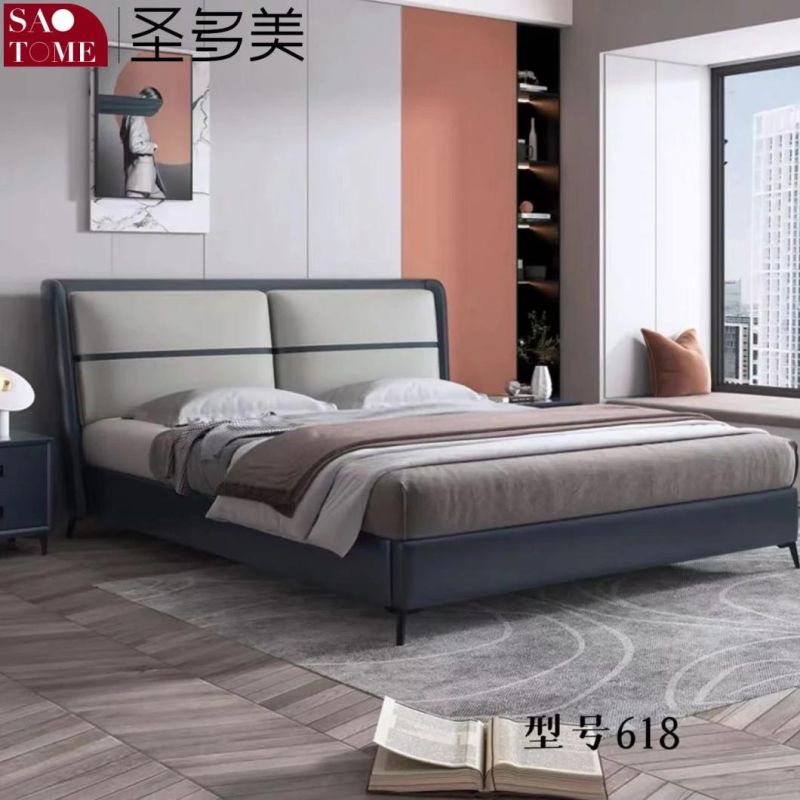 Modern Bedroom Furniture Light Grey Leather Double Bed