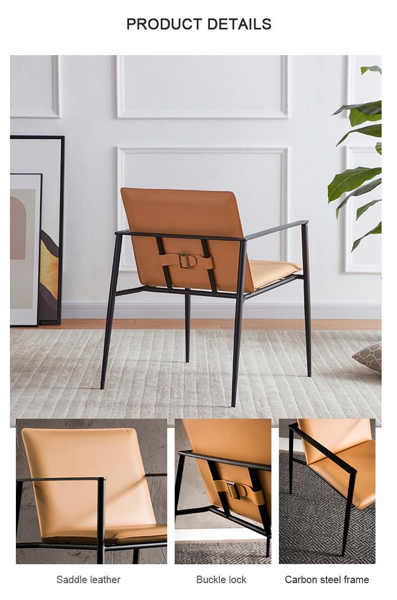 Italian Luxury Minimalist Household Furniture Orange Leather Negotiation Dining Arm Chair