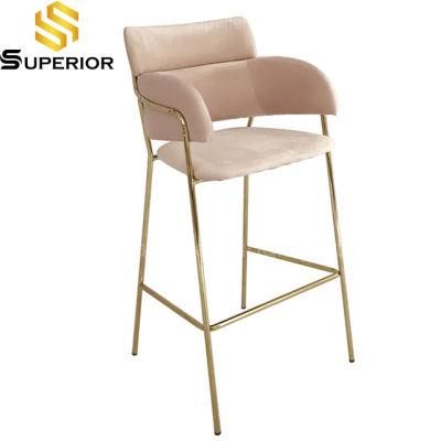 Leisure Style Stainless Steel Velvet Bar Chairs Stools for Hotel