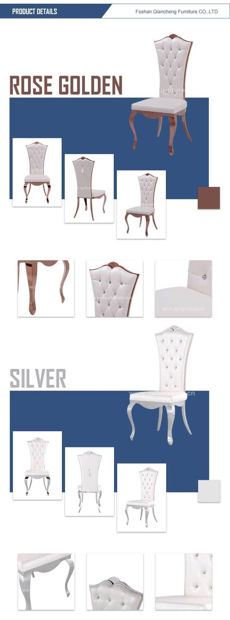 Restaurant Dining Furniture Modern Design Rose Golden Stainless Steel Dining Chair