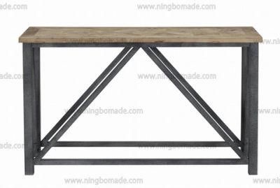 Antique Nordic Country Style Storage Pine Natural Reclaimed Elm with Grey Iron Metal Fixed Console Coffee Table
