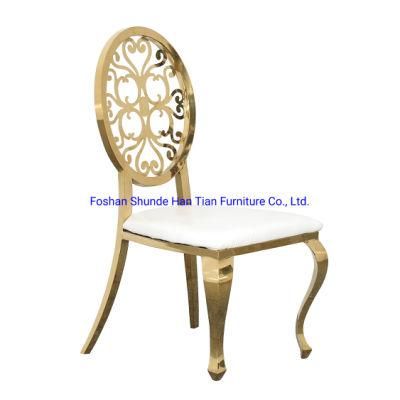 Golden Round Flower Hollow Back Stainless Wedding Hotel Dining Chair