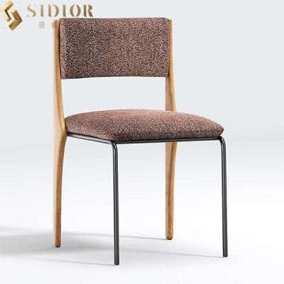 Nordic Fabric Luxury Upholstered Dining Chairs with Solid Metal Legs