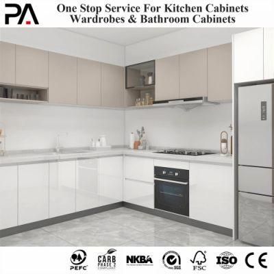 PA Modular Wooden Kitchen L Shape Small Cabinets Modern Construction Countertops Pull out Glass Smart Kitchen Cabinet