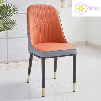 Leather Chair with Gilded Steel Legs and Backrest Living Room Chair Cadeiras Banquet Chair