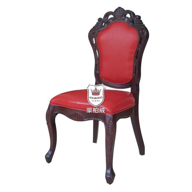 High Quality Hotel Reataurant Red Leather Wedding Banquet Wooden Chair for Sale