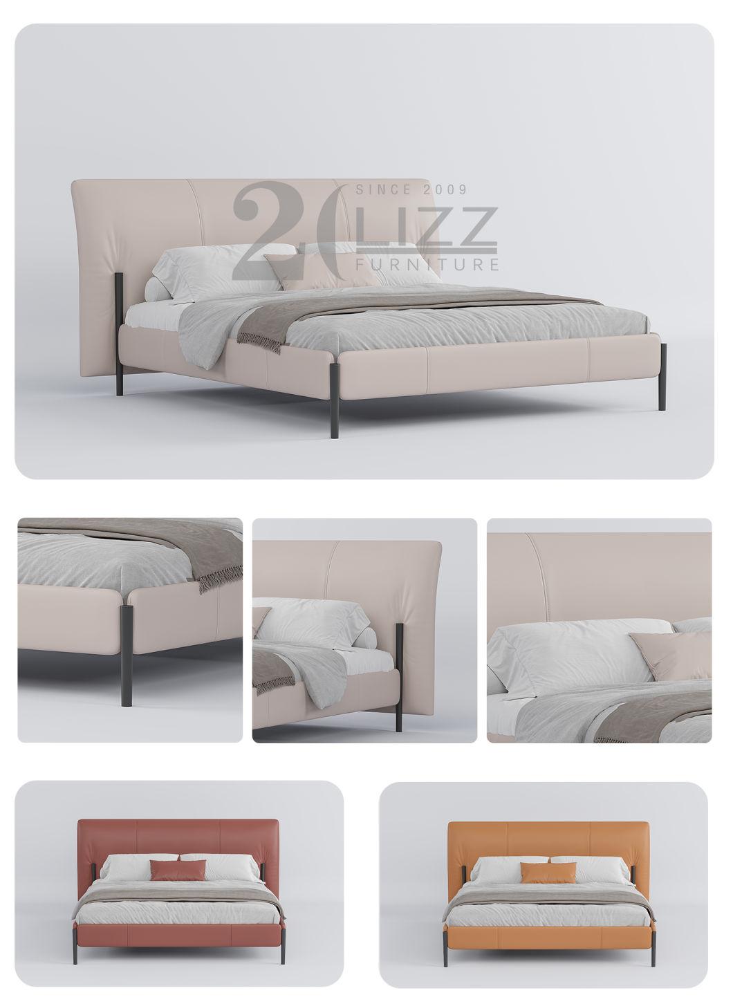 Italian Luxury Style Geniue Leather King Size Bed for Home Hotel Apartment Modern Furniture