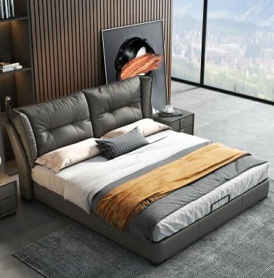 Modern Leather Bed 1.8 Meters Master Bedroom Double Bed 1.5 Small Apartment High Box Storage Leather Art Bed