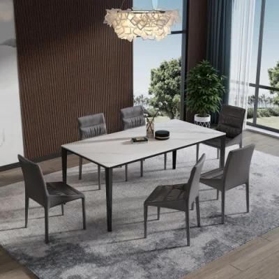 Home Furniture Room Set Restaurant Steel Frame Leather Chair Metal Dining Table