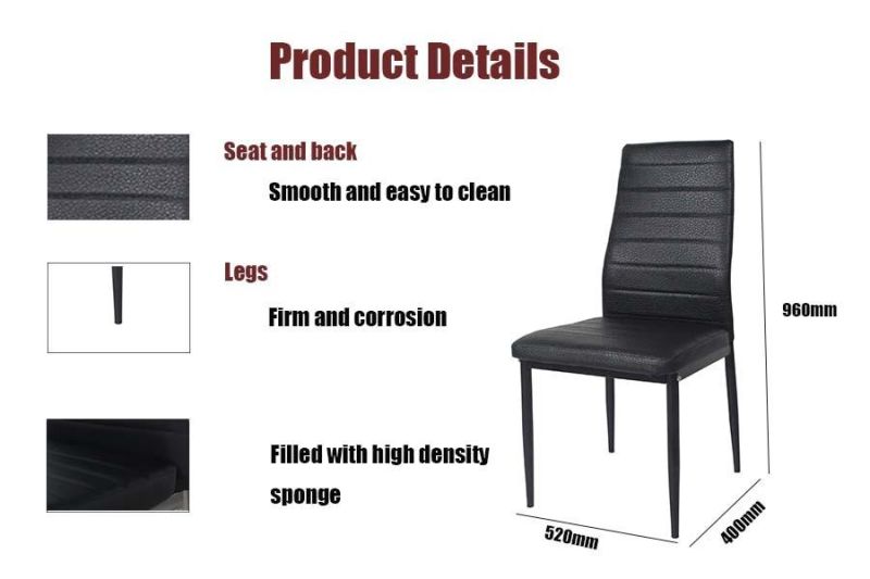 Wholesale Factory Price Home Dining Office Living Room Furniture Black PU Faux Leather Steel Dining Chair for Outdoor Banquet