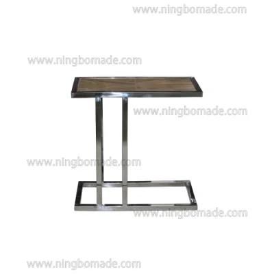 Classic Chic Eco-Friendly Paint Furniture Natural Reclaimed Elm Top Shining Stainless Steel Base Corner Sofa Table