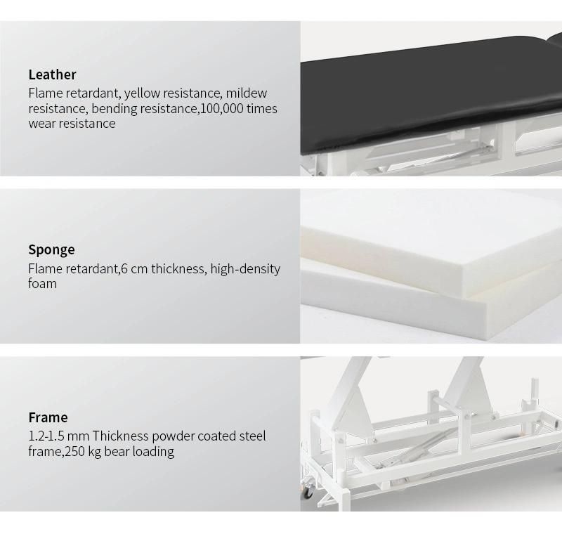Adjustable Hospital Folding Medical Electric Massage Examination Bed with Powder Coated Structure