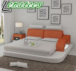 Lb8802 Modern Designer Furniture LED Light Adjustable Headrest Leather Bed