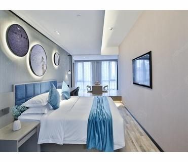 Modern Blue Color MDF with Veneer Hotel Standard Bedroom Furniture