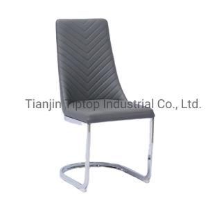 Modern Elegant Design Dining Furniture Chrome Legs Gray PU Leather Dining Room Chair