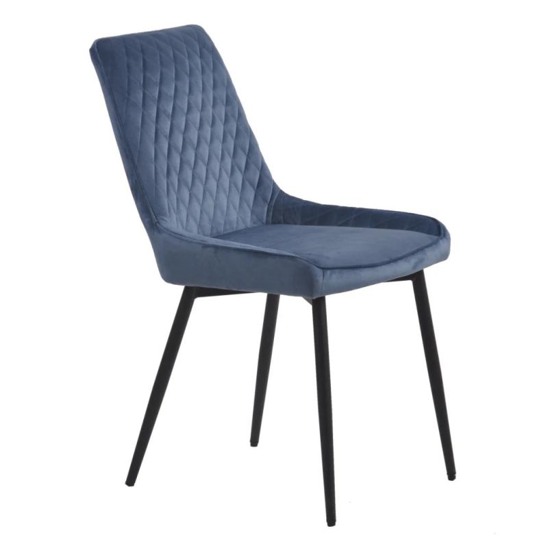 Home Furniture Modern Gray Velvet Fabric Dining Chair with Metal Legs for Living Room