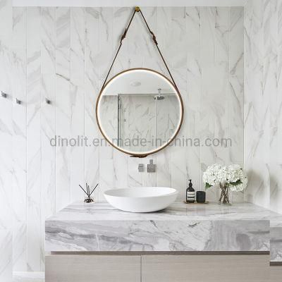 Modern Round Bathroom LED Mirror Wall Decoration Vanity Home Bath Mirrow with Leather/PU Belt Touch Switch Sensor Anti-Fog