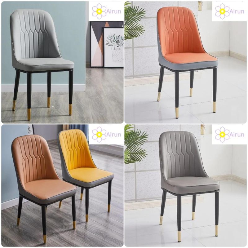 Restaurant Chairs Metal Black PU Italian Design Chair Plywood Leather Dining Chairs Upholstered Modern