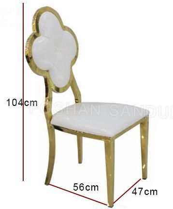 Newest Flower Design Gold Frame White PU Leather Stainless Steel Dining Chair