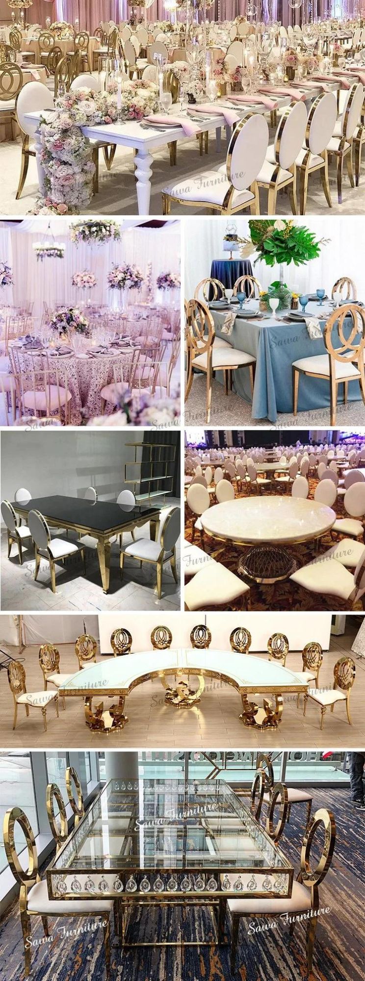 New Design Silver Golden PU Leather Stainless Steel Dining Chairs for Wedding Event