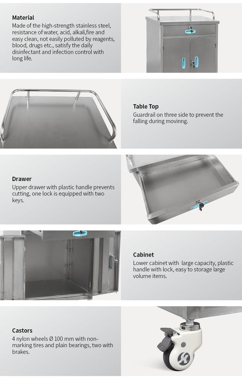 Skh018 Multi-Purpose Stainless Steel Hospital Infusion Treatment Trolley