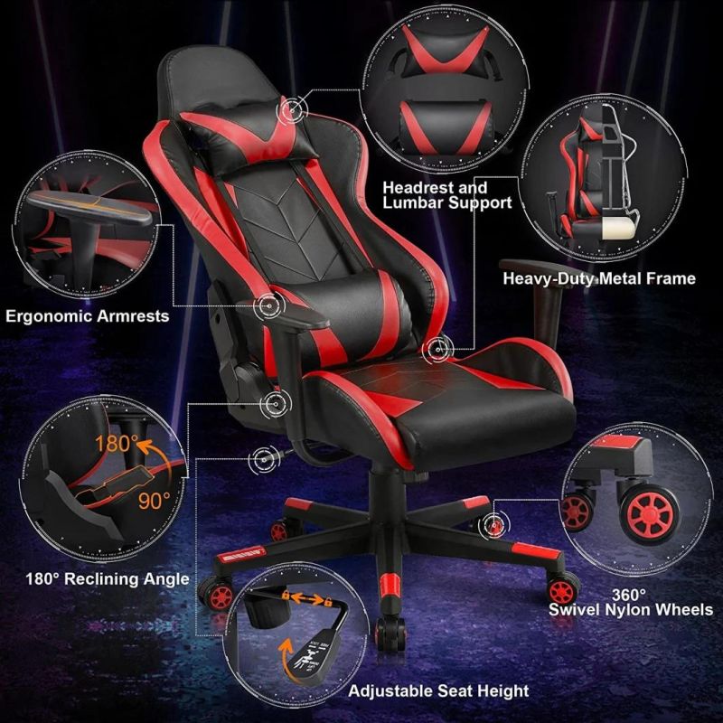 Custom China Black Red Wooden Framepu Leather Office Adult Ergonomic Racing Computer PC Gamer Gaming Chair for Sale