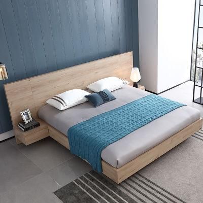 Quanu 802003 Quanu King Size Simple Wooden Hotel Platform Bed with Night Stand