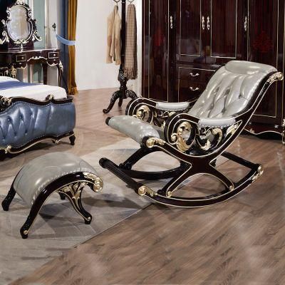 Wood Leather Rocking Chair with Ottoman in Optional Furniture Color