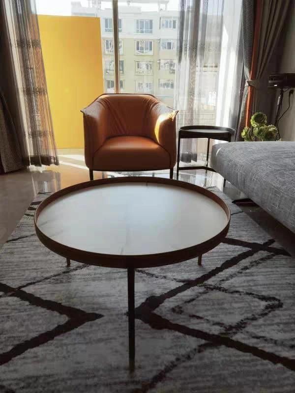 Leather Furniture Orange Marble Rock Beam Coffee Table