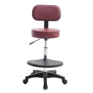 Stainless Steel Adjustable Barber Drafting Stool with Back Cushion and Bracket Chair Red