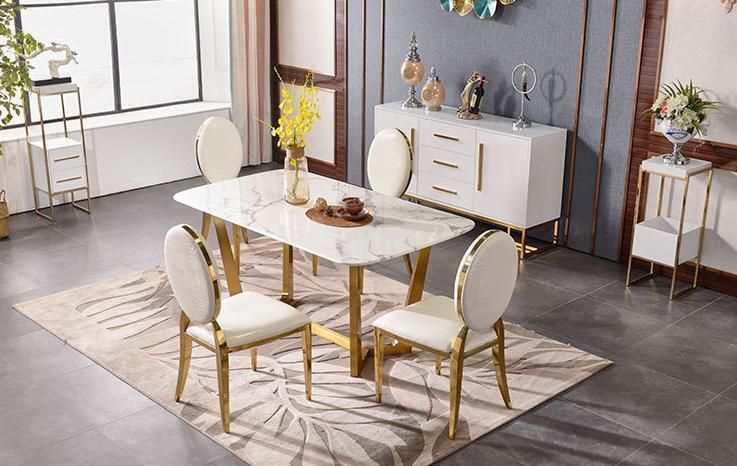 Luxury Home Restaurant Wedding Furniture Quality PU Leather Dining Chair with Gold Legs for Banquet