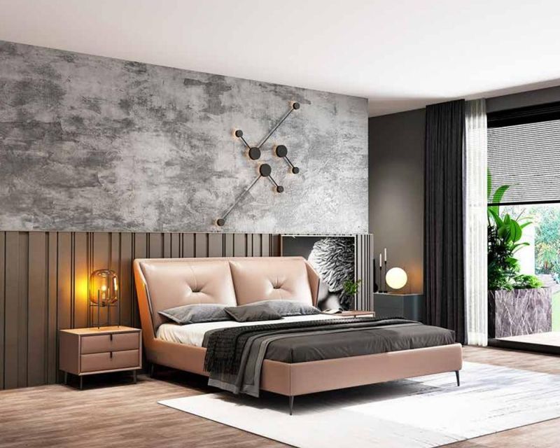 143 Luxury High-End Bedroom Leather Double Bed Furniture