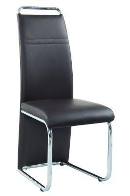 Black PU Big Chrome Handle Dining Chair