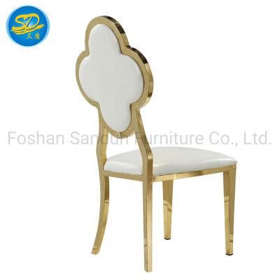 Newest Flower Design Gold Frame White PU Leather Stainless Steel Dining Chair