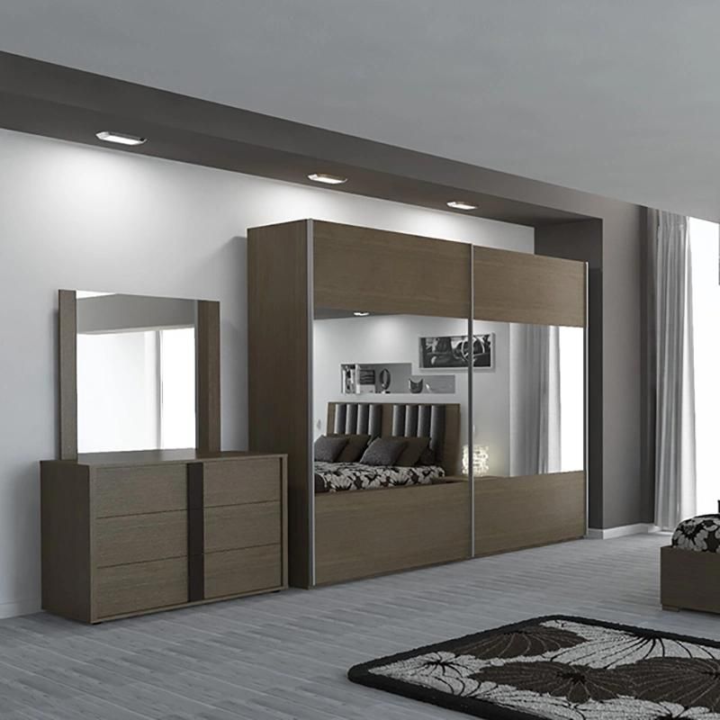 Modern Simole Design Complete Set Bedroom Furniture with Big Mirrored Wardrobe