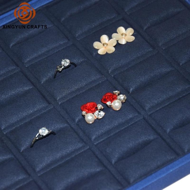 Wholesale Navy Blue PU Leather Jewelry Storage Box Luxury Gift Ring Packaging Box Exhibition Showcase Display Box