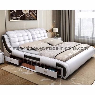 (MN-MB53) Home Bedroom Furniture King/Queen Size White Leather Double Bed with Strorage Cabinets/Drawers