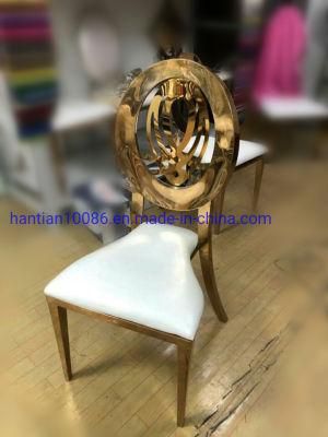 Cheap Royal Golden Banquet Stainless Steel Chair Flower Hollow Round Back Chair
