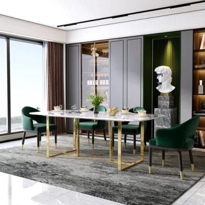 Project Home Stainless Steel Luxury Restaurant Furniture Set Marble Dining Table