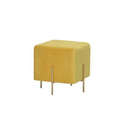 Modern Grey Square Upholstered Footstool Solid Gold Metal Legs Fabric Velvet Stool Ottoman for Home Living Room